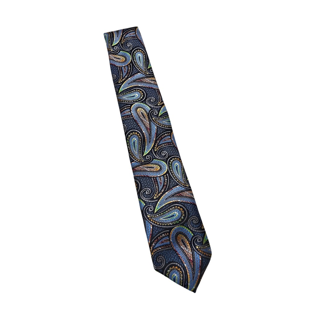Kilburne & Finch Necktie Mens Paisley Microfiber Multicolor Blue Black